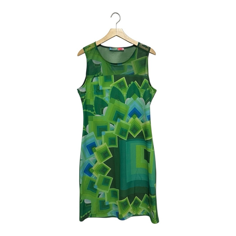 Desigual Green Geometric Print Sleeveless Dress